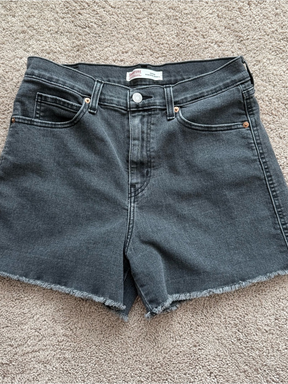 Levi's Black High-Rise Raw Hem Jean Shorts